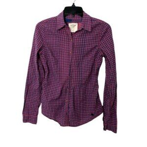 2/$30 Abercrombie & Fitch Womens S Plaid Button Up Shirt Fitted Top Long Sleeves